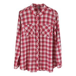 Eddie‎ Bauer Button Down Shirt Womens XL Red White Plaid Excellent Classic Fit